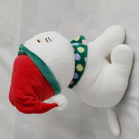 White kitten with Santa hat and scarf plush, 10.5" - Picture 2 of 8